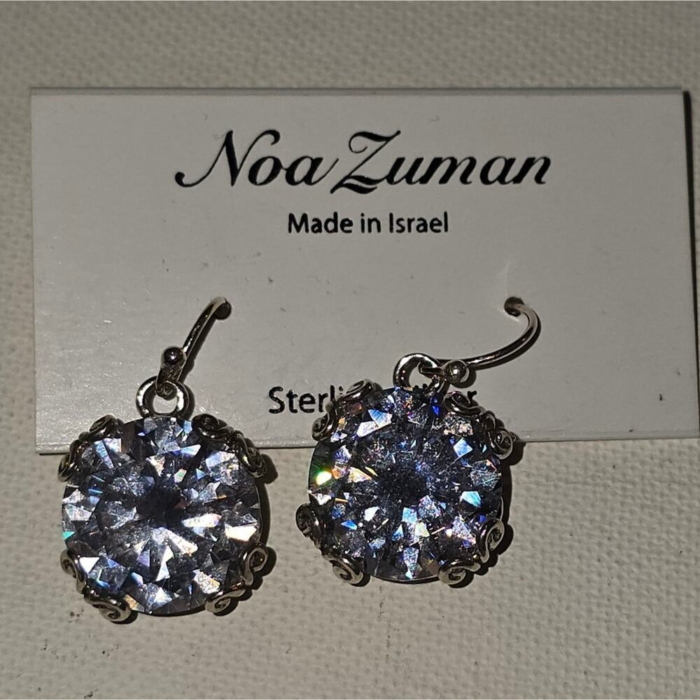 Noa Zuman Sterling Silver Filigree Large Swarovski Crystal Earrings New!